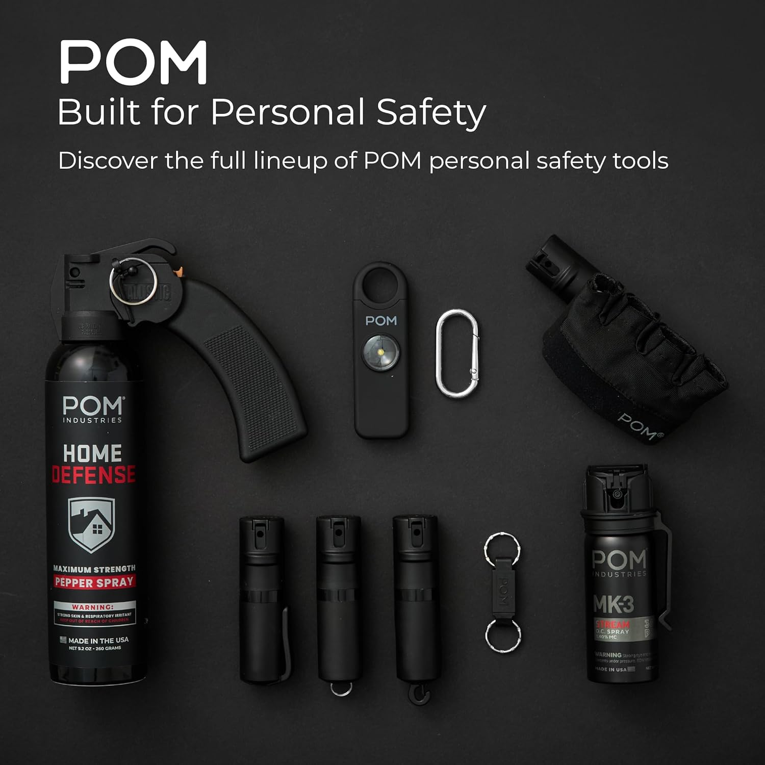 POM Pepper Spray Combo Pack Clip & Keychain - Maximum Strength OC Spray Self Defense- Tactical Compact & Safe Design - 25 Bursts & 10 ft Range - Stream Spray Pattern