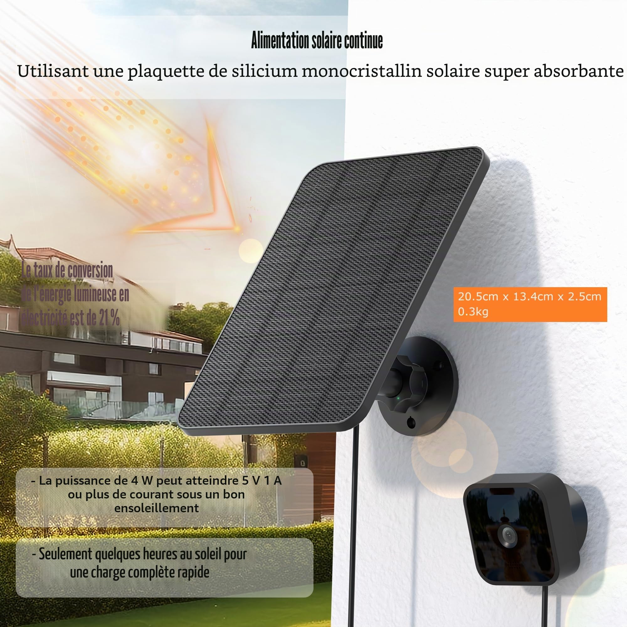 Panneau Solaire pour Caméra Blink d'extérieur, 4W Panneau Solaire pour Caméra Blink d'extérieur, Caméra Blink XT2/XT&SimpliSafe, IP65 Blink d'extérieur(3rd Gen) avec Connecteur en Caoutchouc(2 Pack)