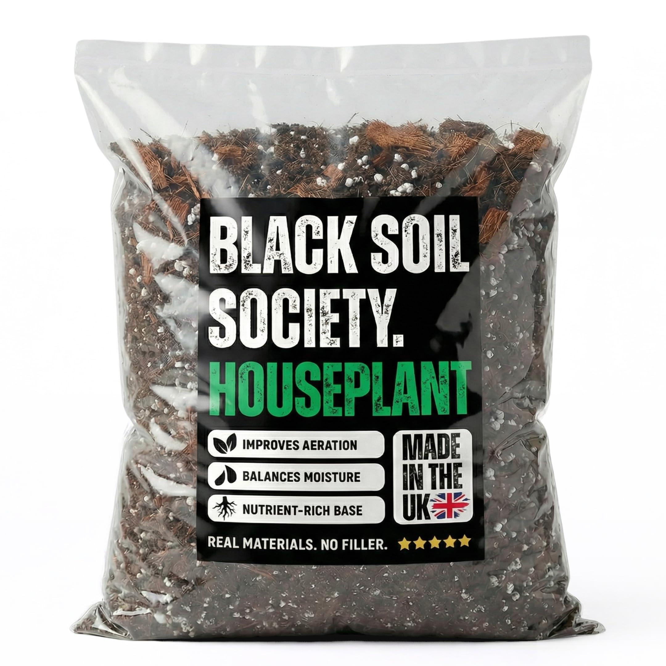 BLACK SOIL SOCIETY | Houseplant Potting Mix – Quality Coco Coir & Perlite Blend – Aeration & Moisture Control – Professional Substrate for Tropicals & Indoor Plants – Hand Blended in the UK (3L)