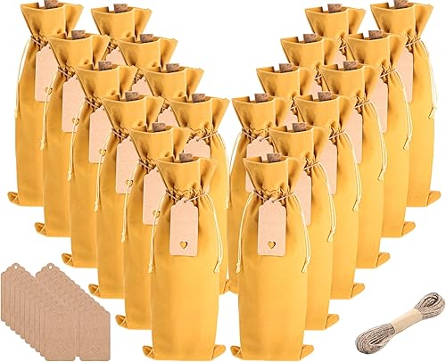 Windyun 20 bolsas de terciopelo de Navidad para vino con cordones y etiquetas, cubierta de botella de franela, bolsas de regalo, bolsa de regalo de