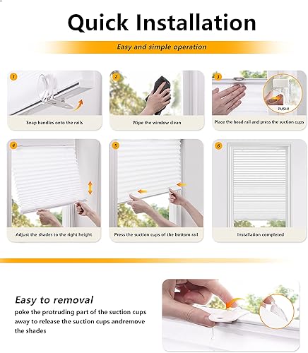 Vista 21 de LazBlinds Persianas plisadas sin cordones con ventosas sin herramientas que filtran la luz, parte superior hacia abajo, abajo hacia arriba
