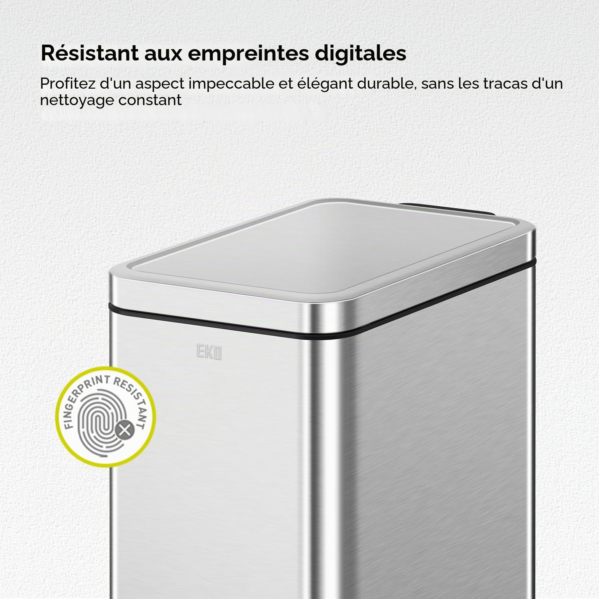 EKO Stella Poubelle fine à pédale en acier inoxydable résistant aux traces de doigts avec doublure intérieure amovible Argenté 10 l