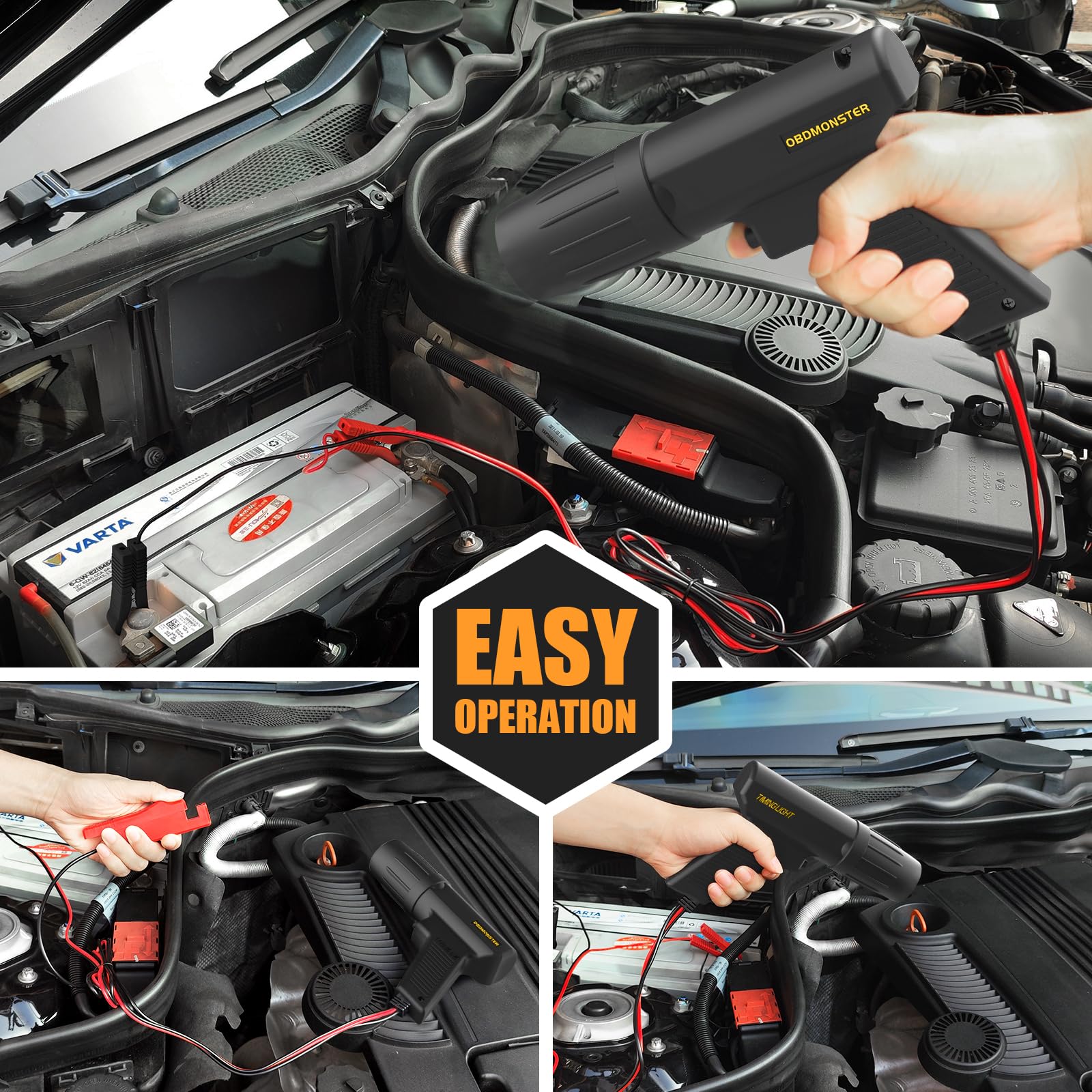 Pistola Estroboscópica Lámpara Estroboscópica con Pinzas,OBDMONSTER Inductivas Digital para Coches y Motos 12V Pistola Estroboscopica, Lámpara Inductiva