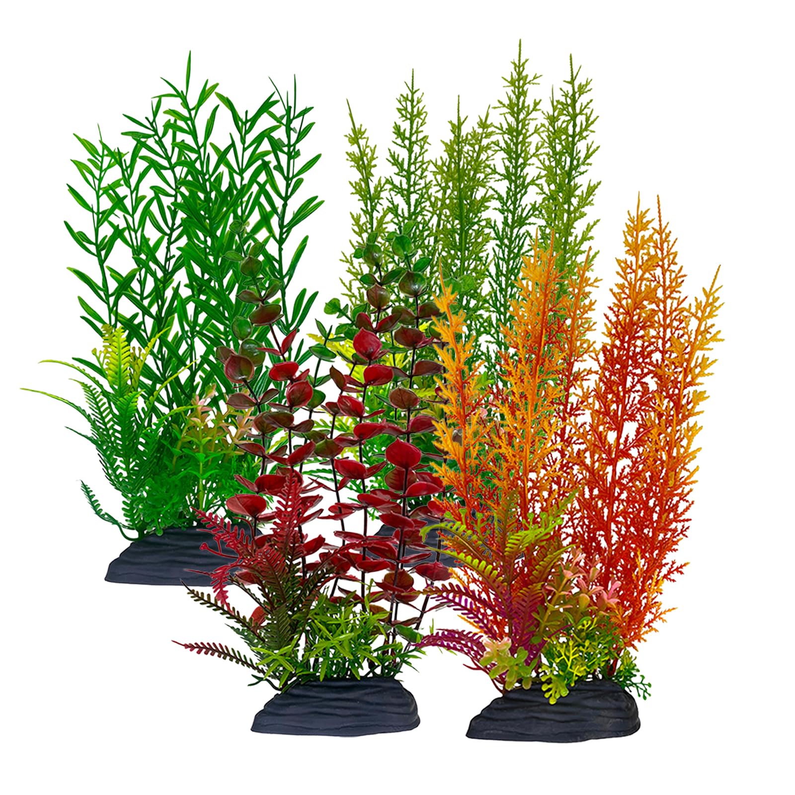 CLKUEH 4 PCS Fish Tank Plants Artificial, Aquarium Greenery Plastic Aquarium Decoration Plants Low Maintenance Fish Tank Accessories for Aquascaping