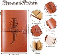 Vista 2 de Booson Diario de viaje inicial de cuero, cuaderno personalizado con monograma, regalos de apreciación, diario recargable y personalizado