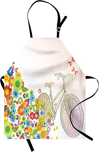 Bicicleta delantal por lunarable, dibujado a mano bicicleta con extensible camino años sesenta Hippie de flores moda veces Funky patrón, unisex