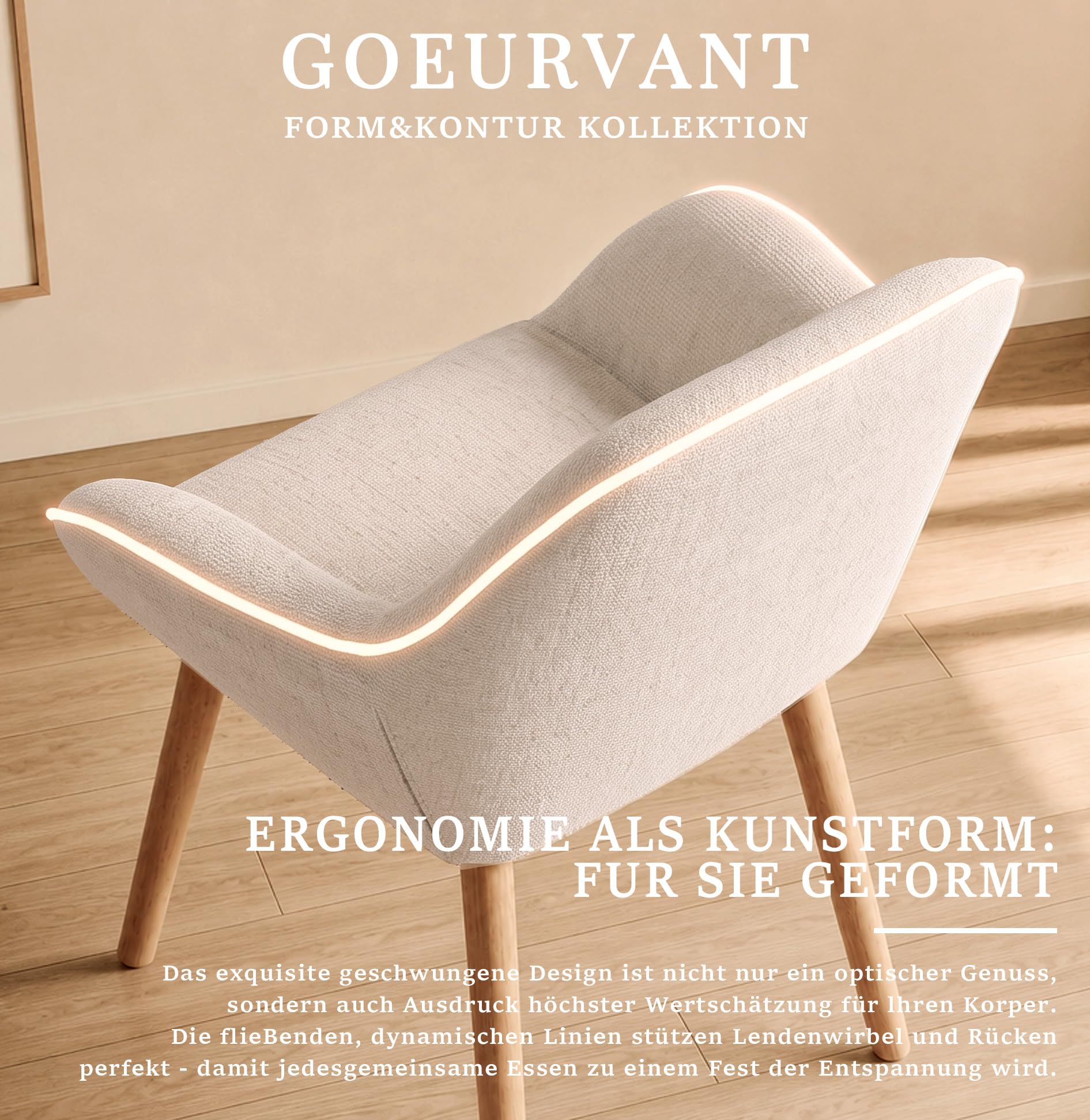 Lot de 2 Chaises de Salle à Manger Pieds en Bois, Chaise Fauteuils Rembourrés avec Accoudoirs, Chaises de Cuisine en Lin pour Salon, Bureau, Beige