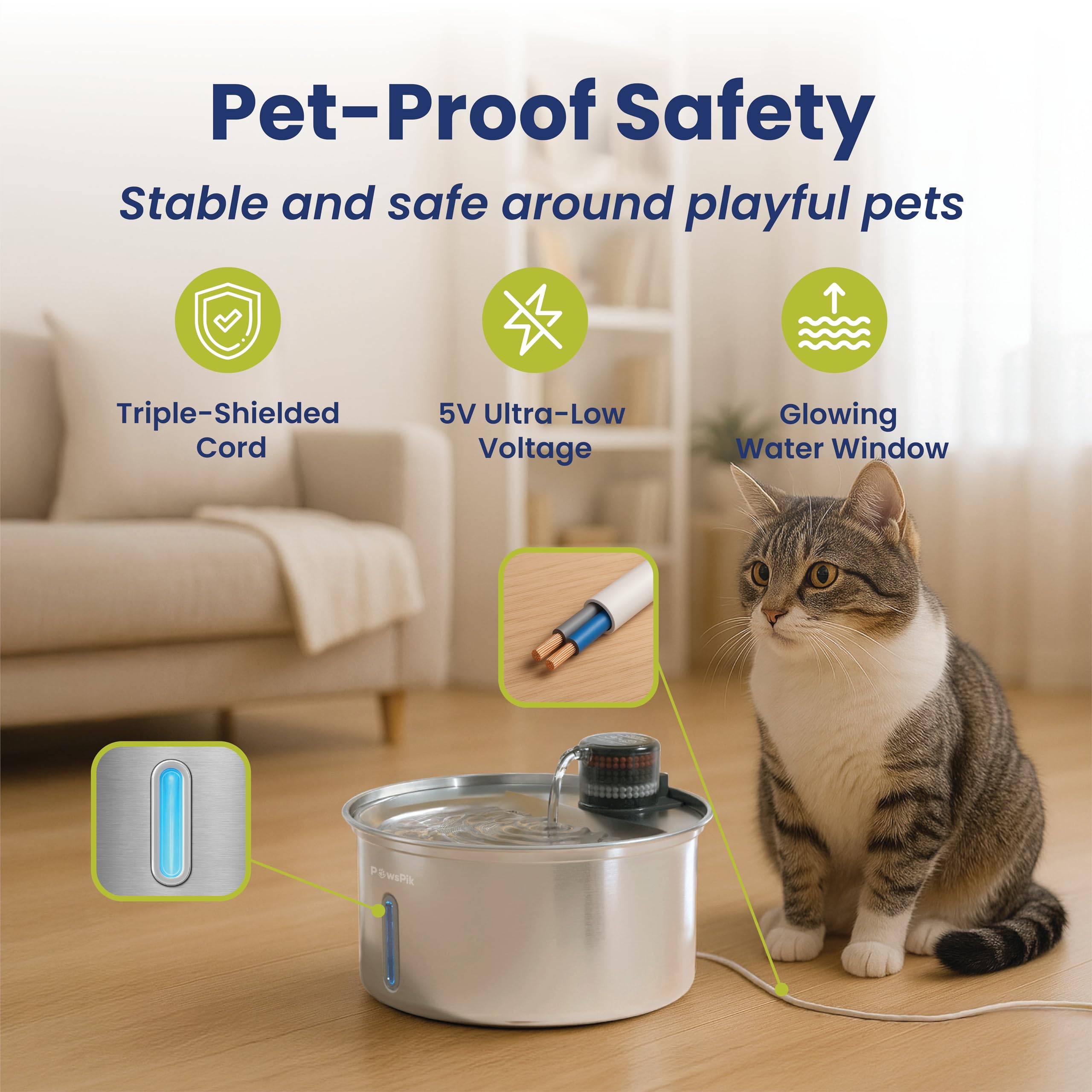 PawsPik PureFlow MAX - Fuente de agua curva de acero inoxidable para perros y gatos, 3.2 litros