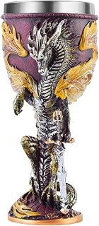 Flame Dragon Goblet Stainless Steel Dungeons and Dragons Gift Chalice Wine Goblet 7 oz. (Yellow Flame Dragon)