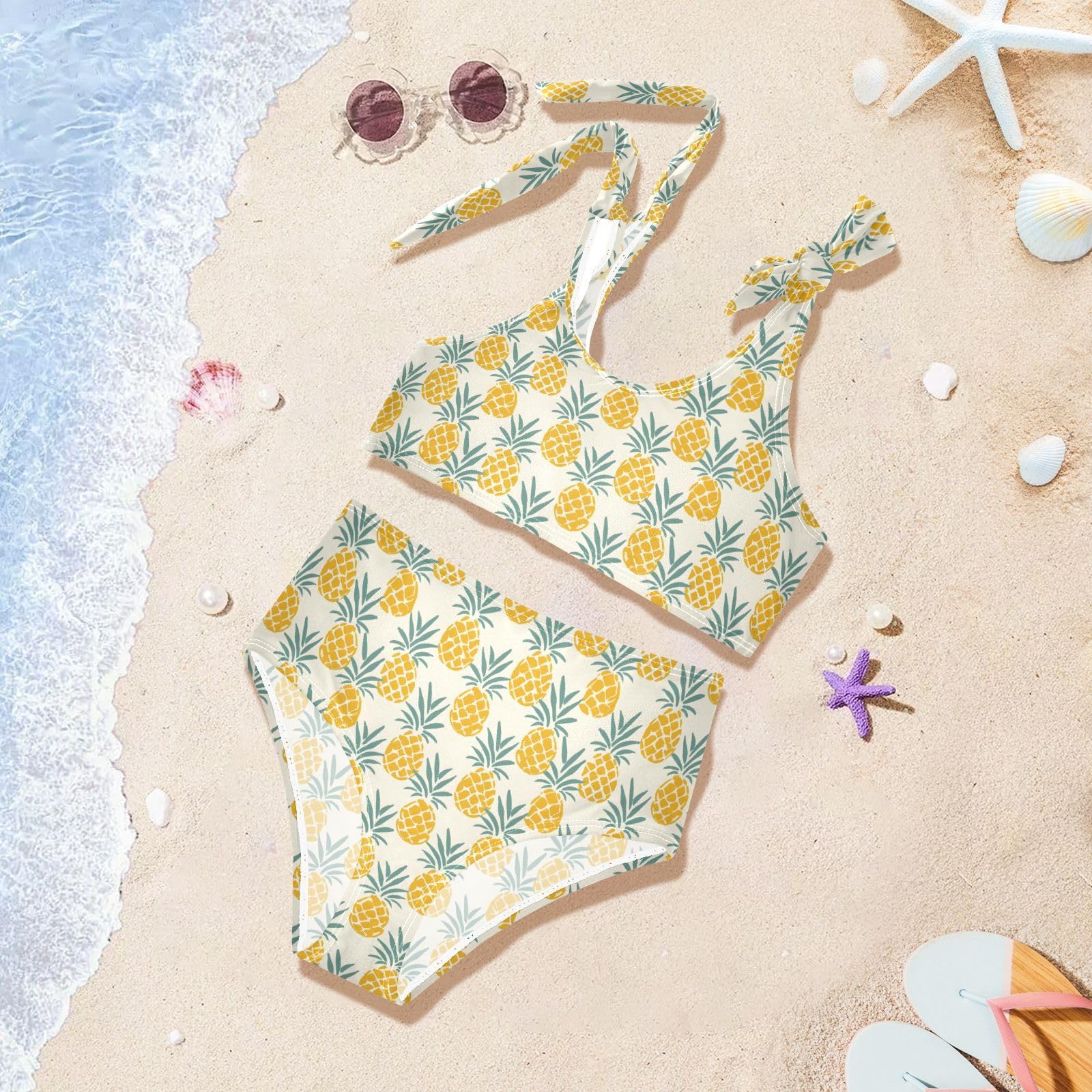 Pattern with Pineapples Girls 2-Piece Tankini Swimsuit, Girls Bikini Swimsuits Summer Beach Bathing Suit Set, 3T