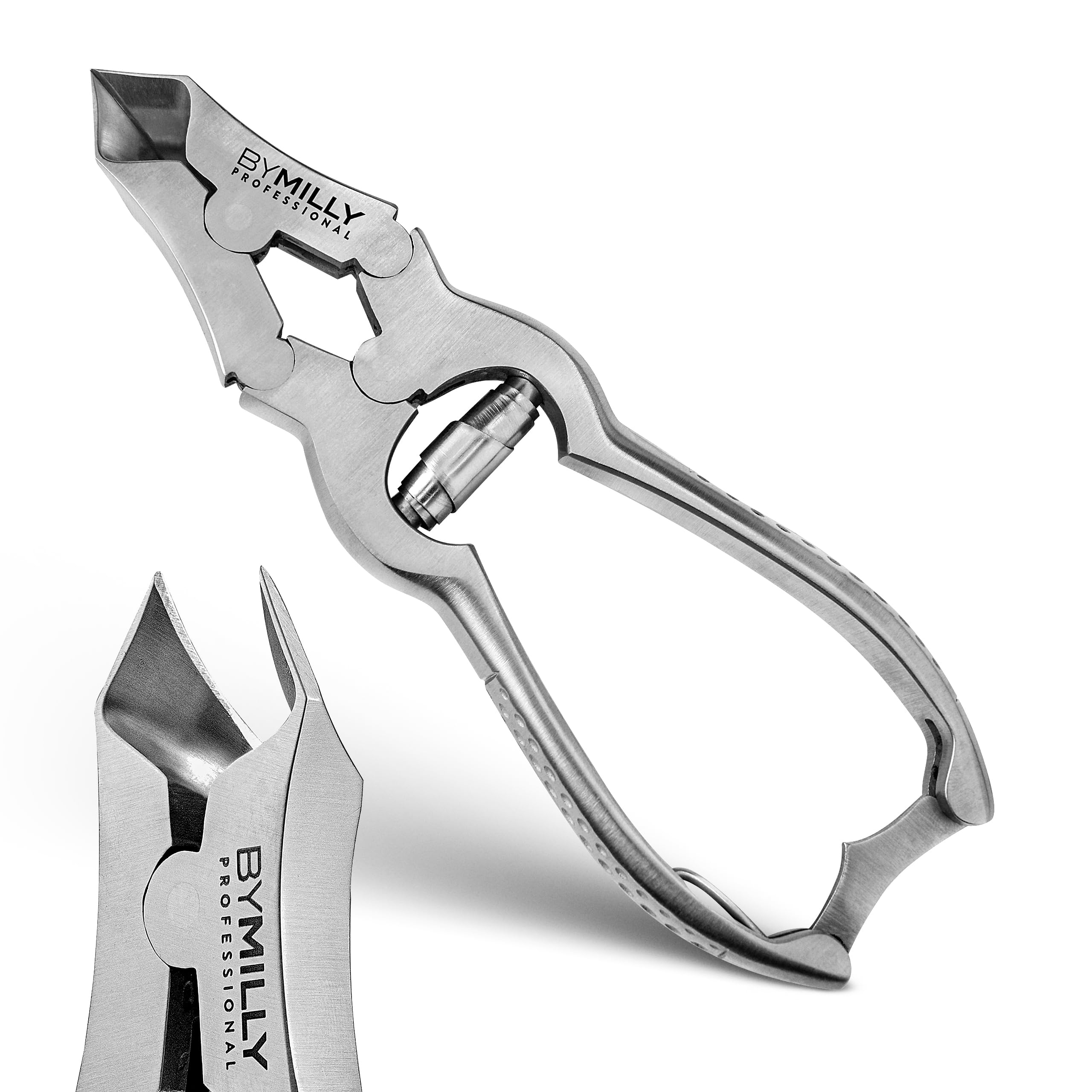 Heavy Duty Toenail Clippers for Thick Toenails, Double Hinge Clippers for Hard and Ingrown Toenails, Curved Blade, High Carbon Stainless Steel, Safety Lock (Matte Silver)