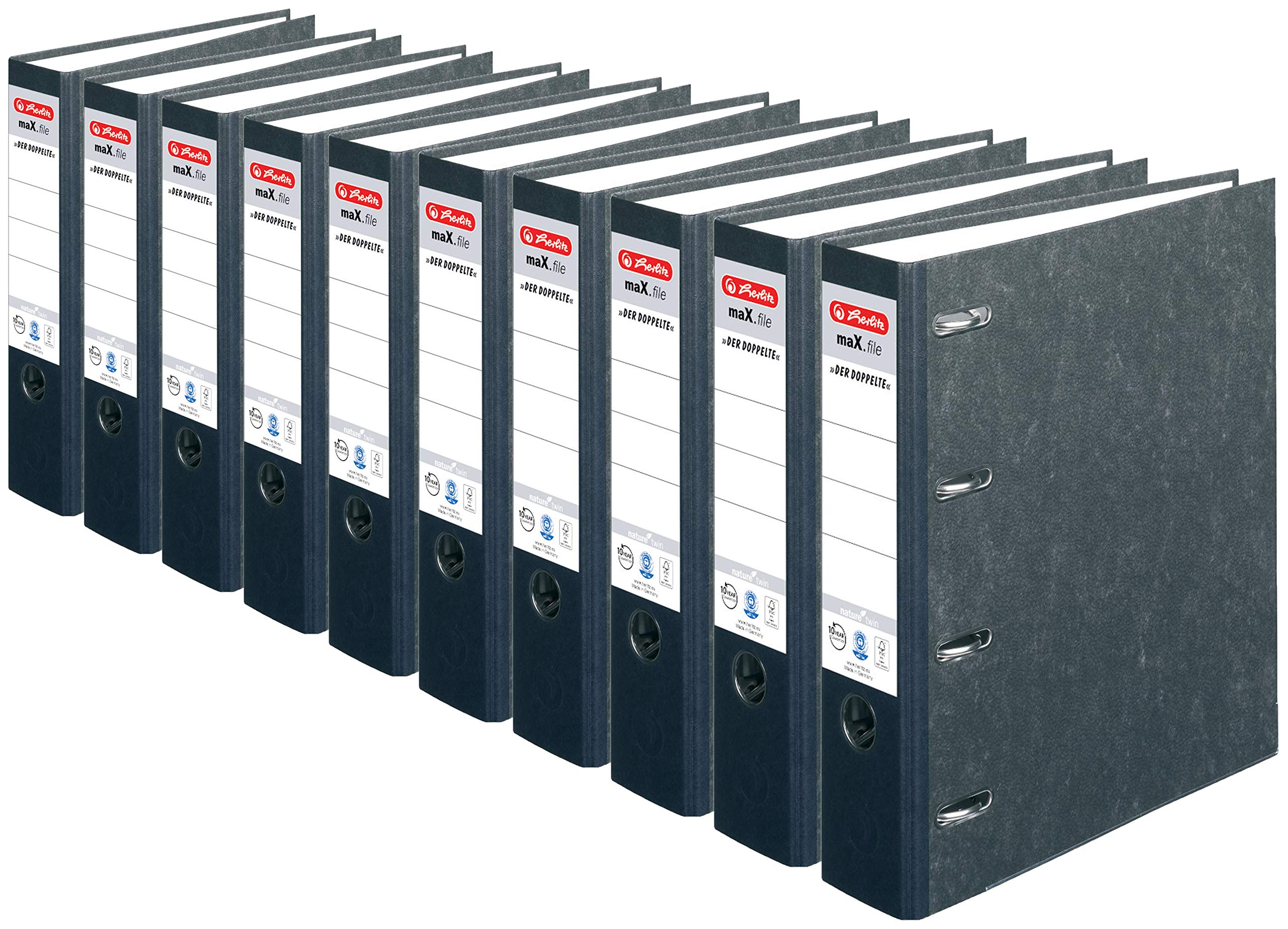 Herlitz Doppelordner maX.File Nature Twin, A4, 7 cm Rückenbreite, 2 x A5 quer, schwarz (10, Pappe)