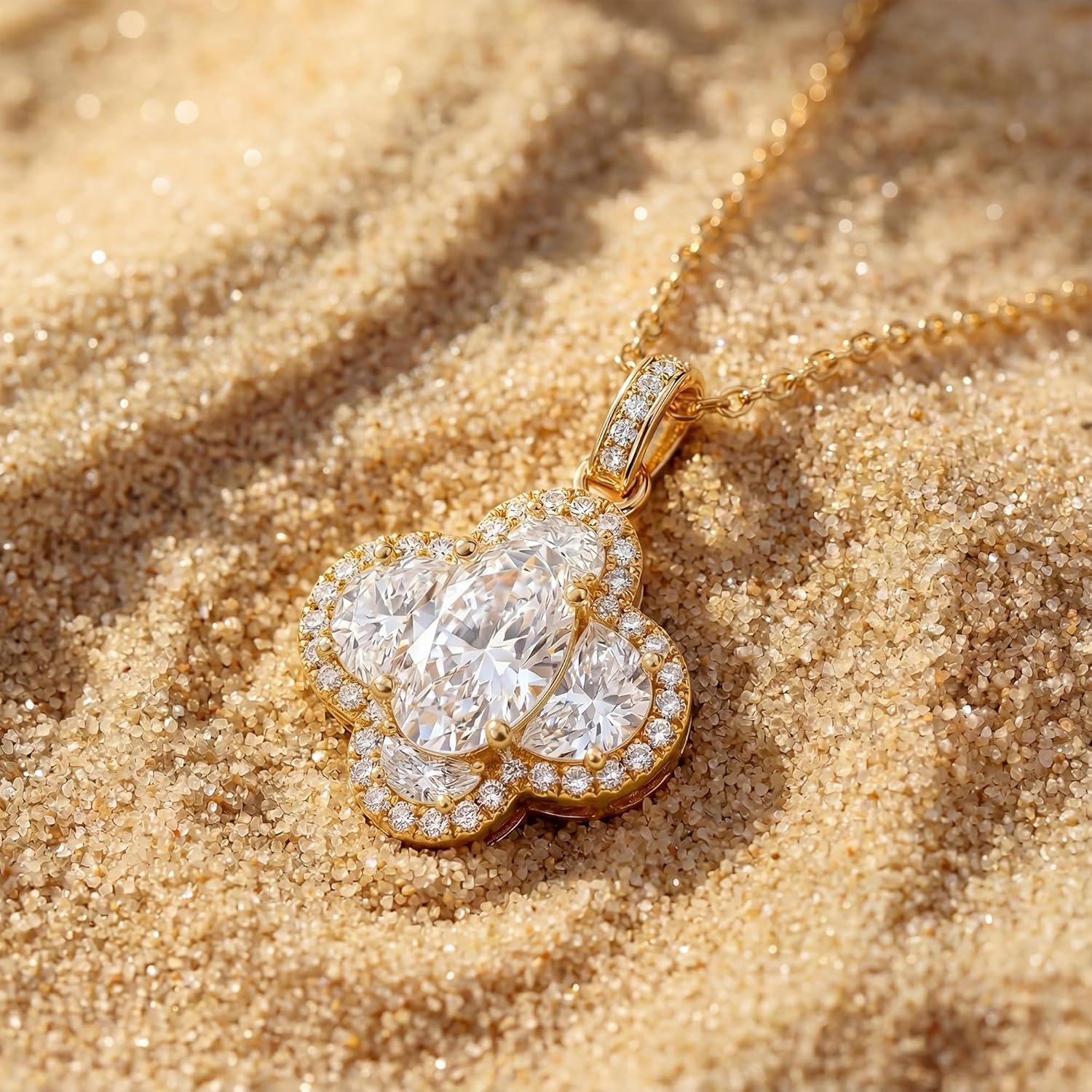 Fettero Christmas Necklace for Women Trendy 14K Gold Plated Dainty Diamond Necklace Charm CZ Clover Star Pendant Necklaces Simple Jewelry Gold Necklace for Women - Image 5