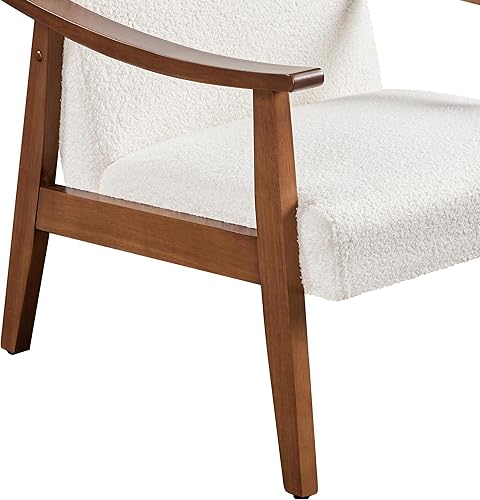 Miniatura 7 de Topeakmart Silla decorativa para sala de estar, silla de ocio de mediados de siglo con marco de madera, silla de barril moderna para sala de estar,