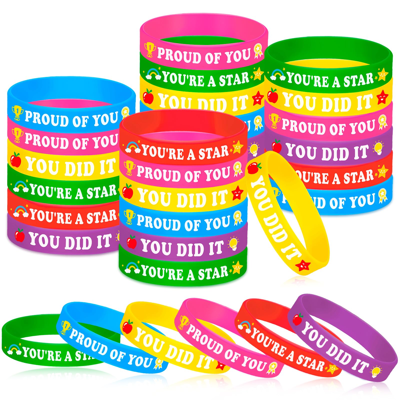 HOWAF 36pcs End of Term Gifts for Children Silicone Wristbands, Year 6 Leavers Gifts for Students from Teachers, End of Year Class Gift for 30 Children, Silicone Bracelets Wristbands for Kids
