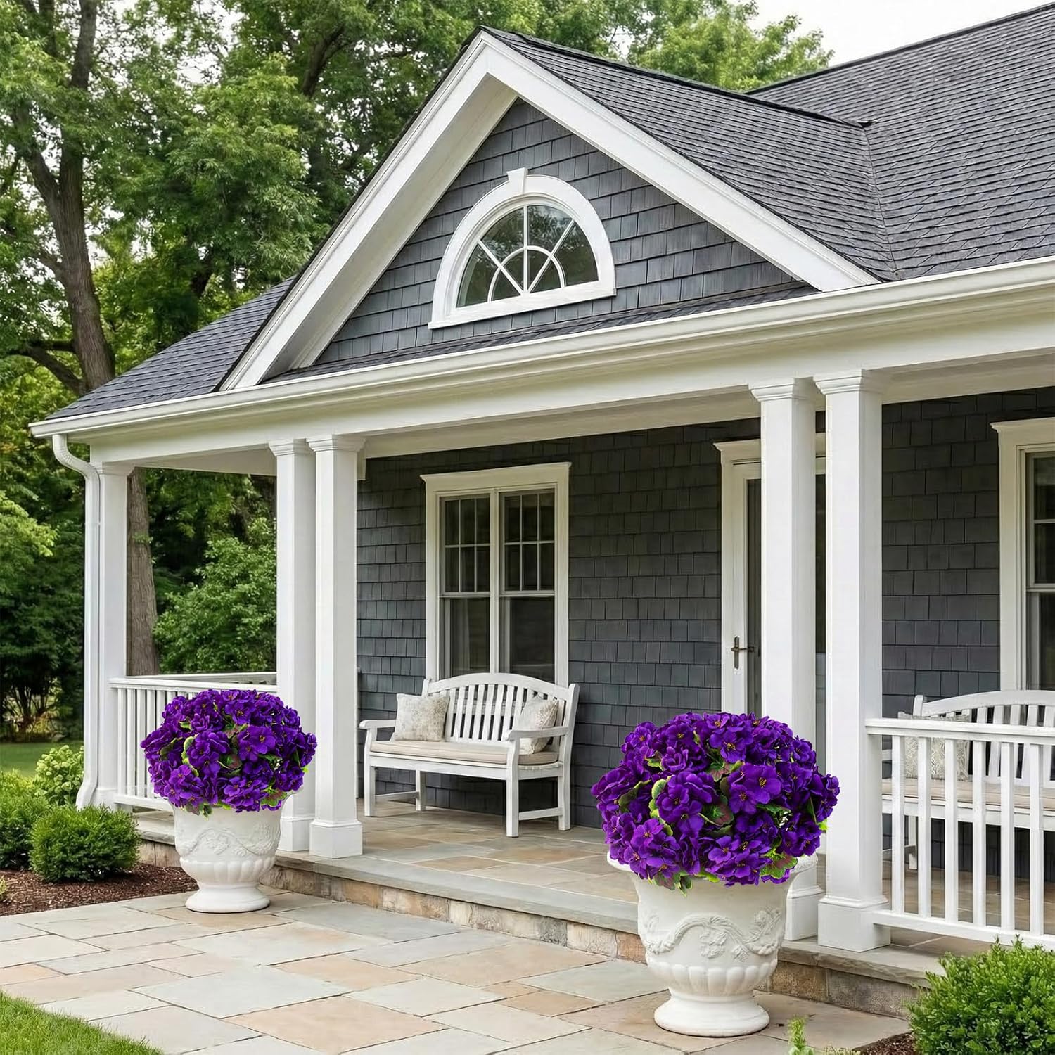 lovemoon Artificial Geranium Plant with Realistic Silk Flowers and Green Leaves，Faux Geranium Flowers for Indoor Outdoor Home Garden Office Decoration (16, Purple)