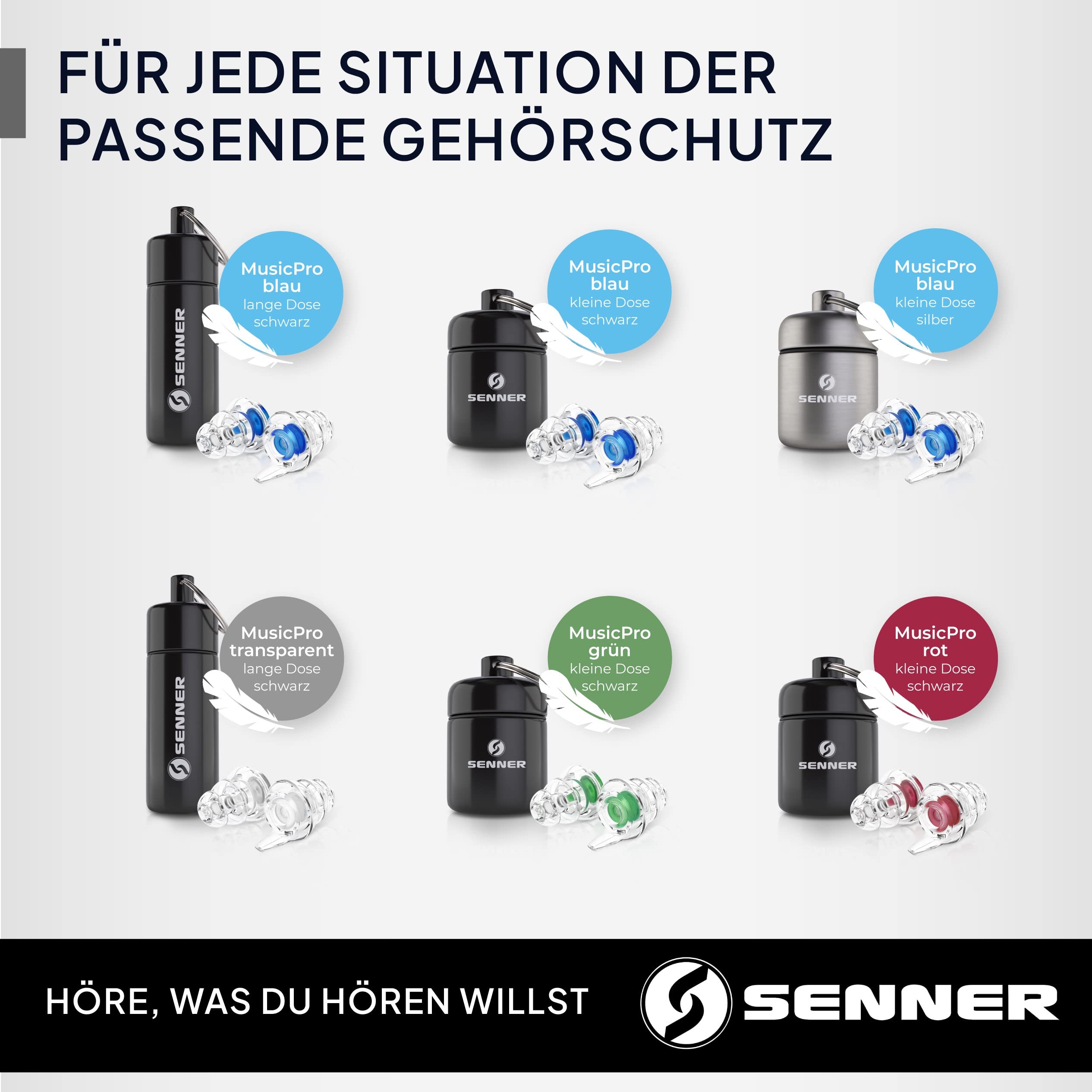 Senner MusicPro - Gehörschutz Ohrstöpsel Konzert, Festival, Musik und Party - Gehörschutz für Musiker, mit Schlüsselanhänger - Hi-Fi Gehörschutzstöpsel Earplugs | SNR 20 dB, clear/transparent