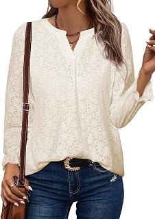 Simplee Women's Eyelet Lace Blouse: Long Sleeve Hollow Out V-Neck Boho Tops for Fall Spring Casual Dressy Wear