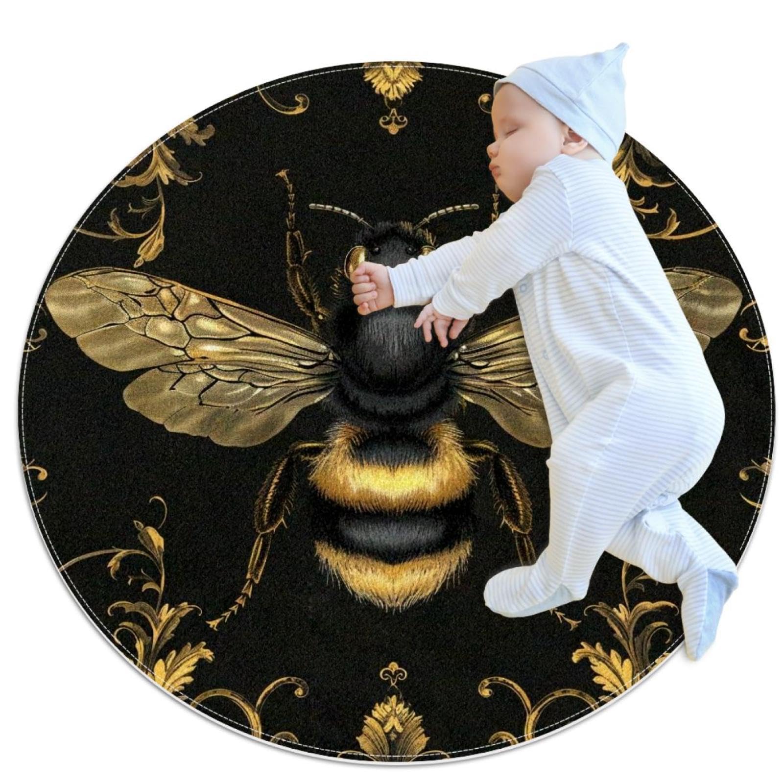 Tapis de salle de bain rond 1m antidérapant bourdon et plumes de paon