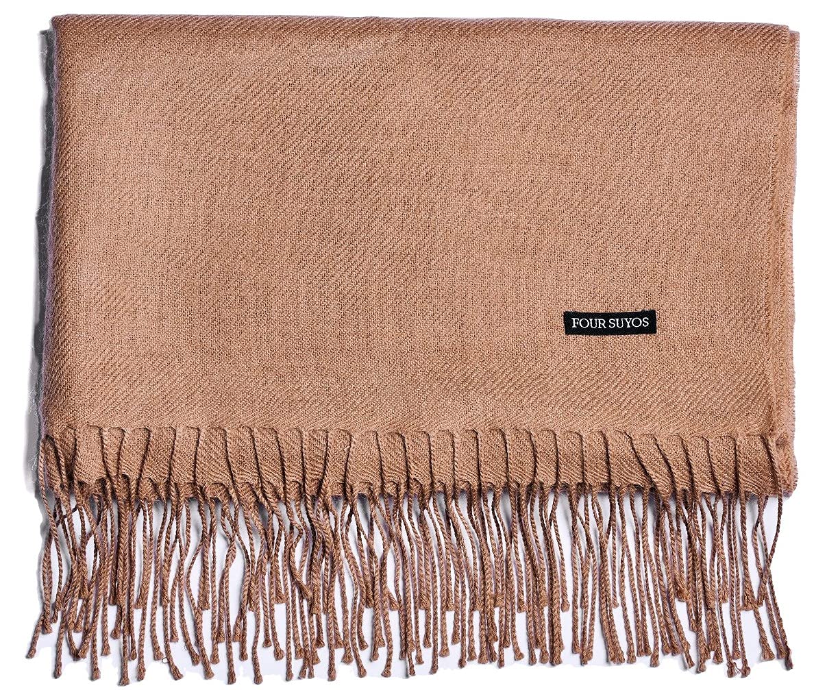 FOUR SUYOS Alpaca Throw Blanket - 100% Baby Alpaca Wool Shawl Ultra Soft & Warm Luxury Stole Hypoallergenic Premium Natural Fibers - 70 x 27 Inches - Made in Peru, Camel, Standard