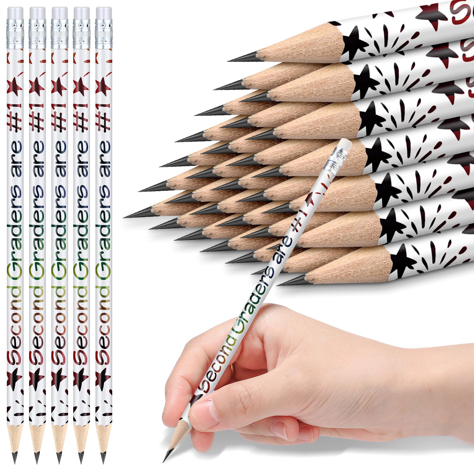 Tenceur 24 Pcs 2nd Graders Pencils Bulk Motivational Pencils with Erasers Inspirational Pencil with Back to School Supplies for Kids Student Teacher