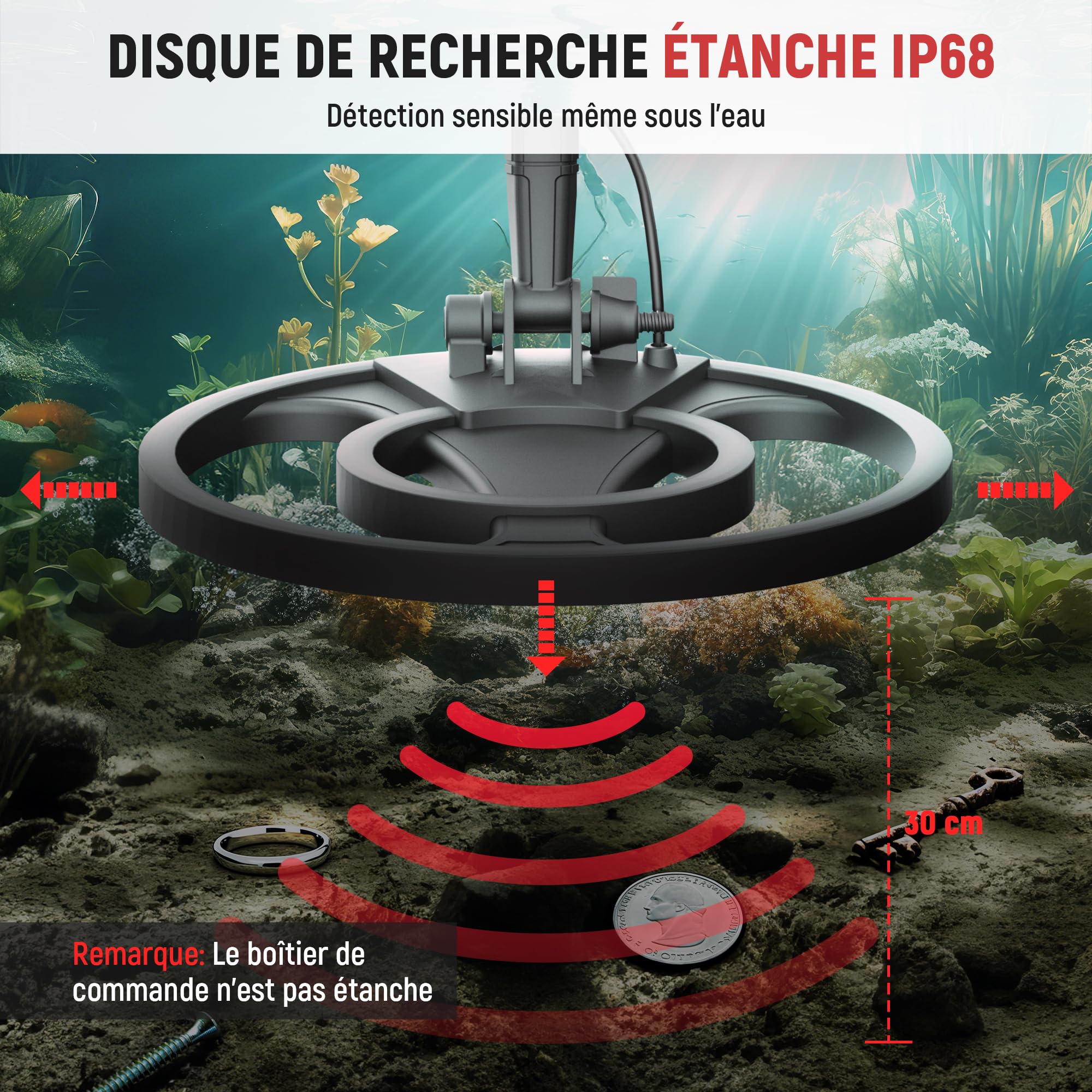 KAIWEETS Détecteur de Métaux Version 2026, Tige Télescopique Intégrée, Bobine Étanche IP68