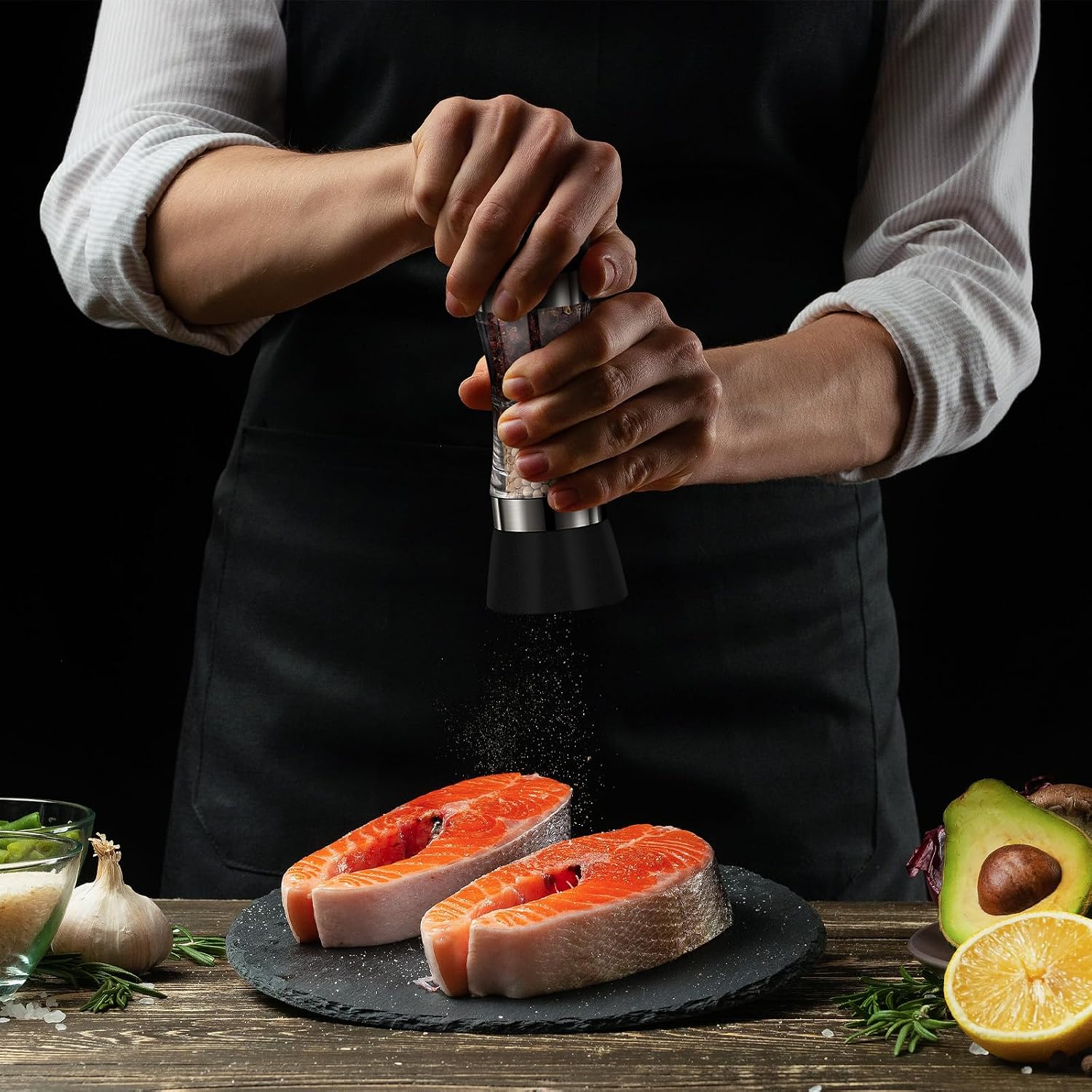 Upgrade 2 in 1 Salt and Pepper Grinder Combo – Manual Dual Salt and Pepper Grinder in One for Kitchen Use – Salt and Pepper Mill (black)