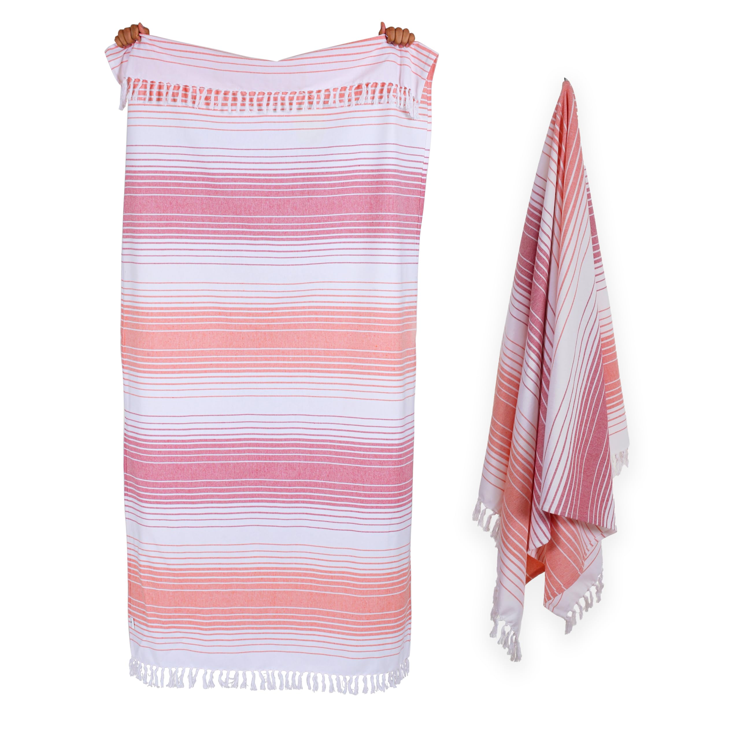 Native Fab 100% Cotton Peshtemal Turkish Bath and Beach Towels 1 Pack, Large 40x71 Travel Sarong Gym Pool Spa Towels, Ultra Soft Quick Dry Absorbent Fouta Hammam Peshtemal Towels Red Orange