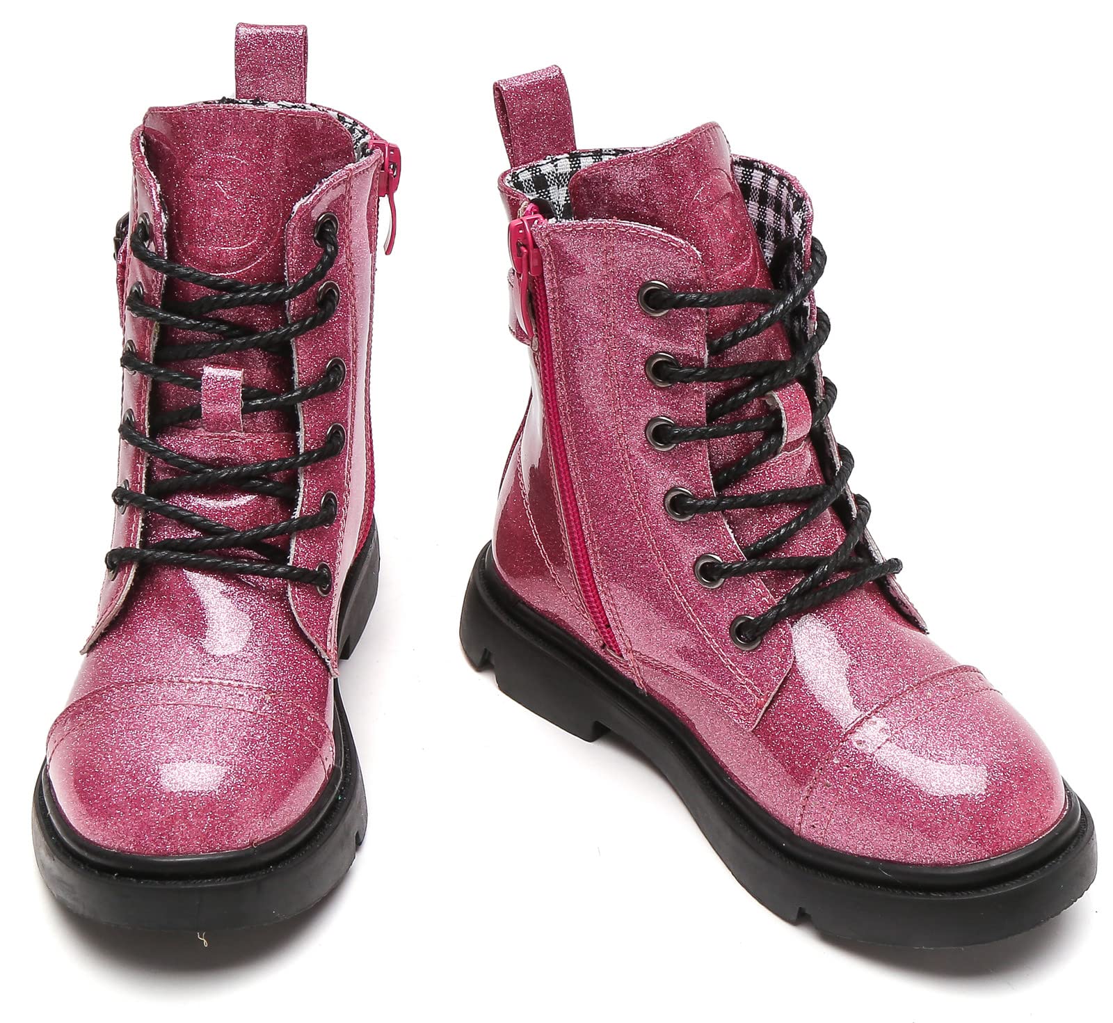 DADAWEN Boys Girls Glitter Ankle Boots Lace Up Waterproof Combat Boot With Side Zipper (Toddler/Little Kid/Big Kid)