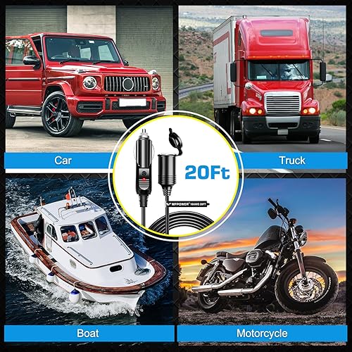 Miniatura 4 de Cable de extensión para encendedor de cigarrillos de 18 AWG de 19.6 pies, cable de núcleo de cobre puro, cable de enchufe de alimentación de CC