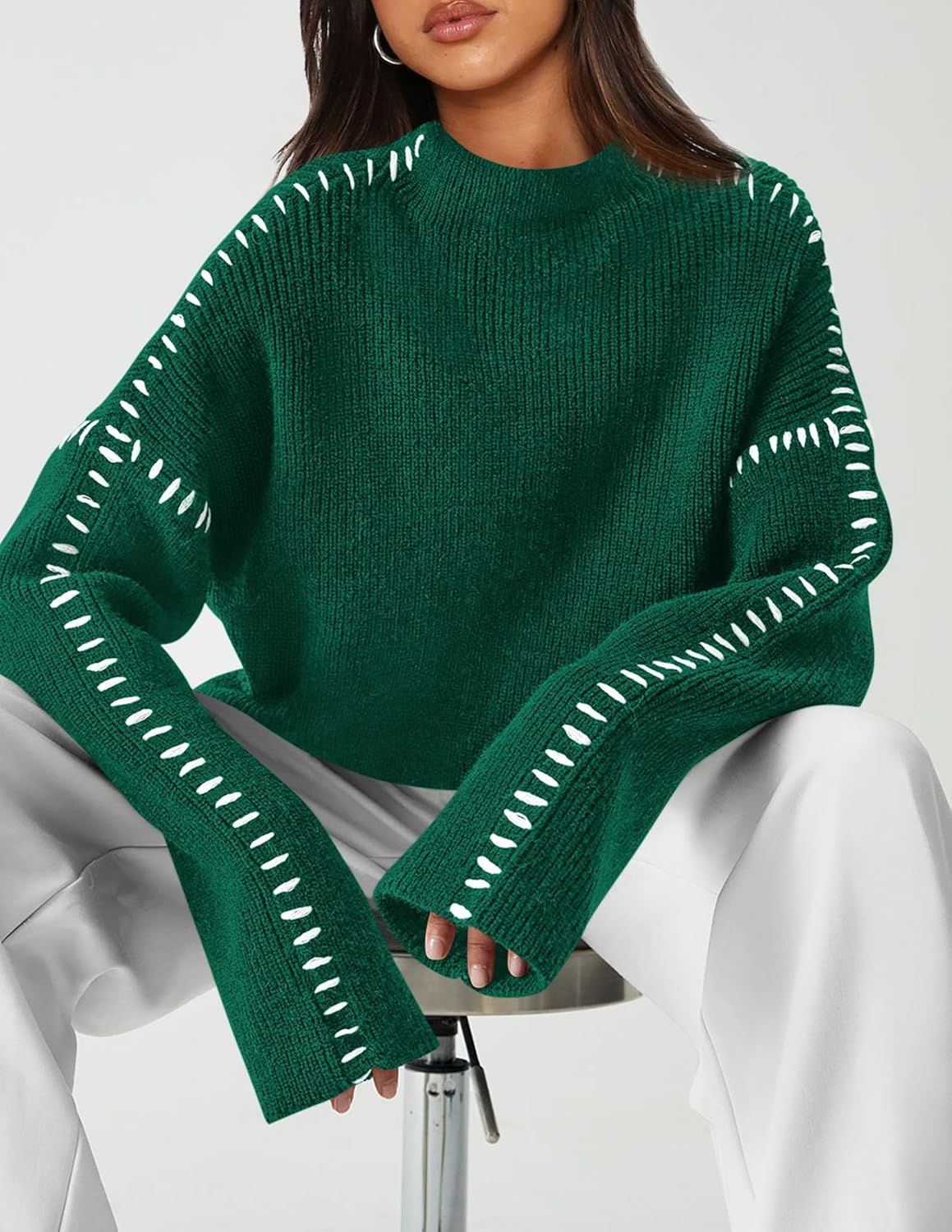 PRETTYGARDEN Women's Chunky Knit Sweaters 2026 Fall Long Sleeve Mock Neck Oversized Pullover Tops Winter Fashion Clothes - Image 3