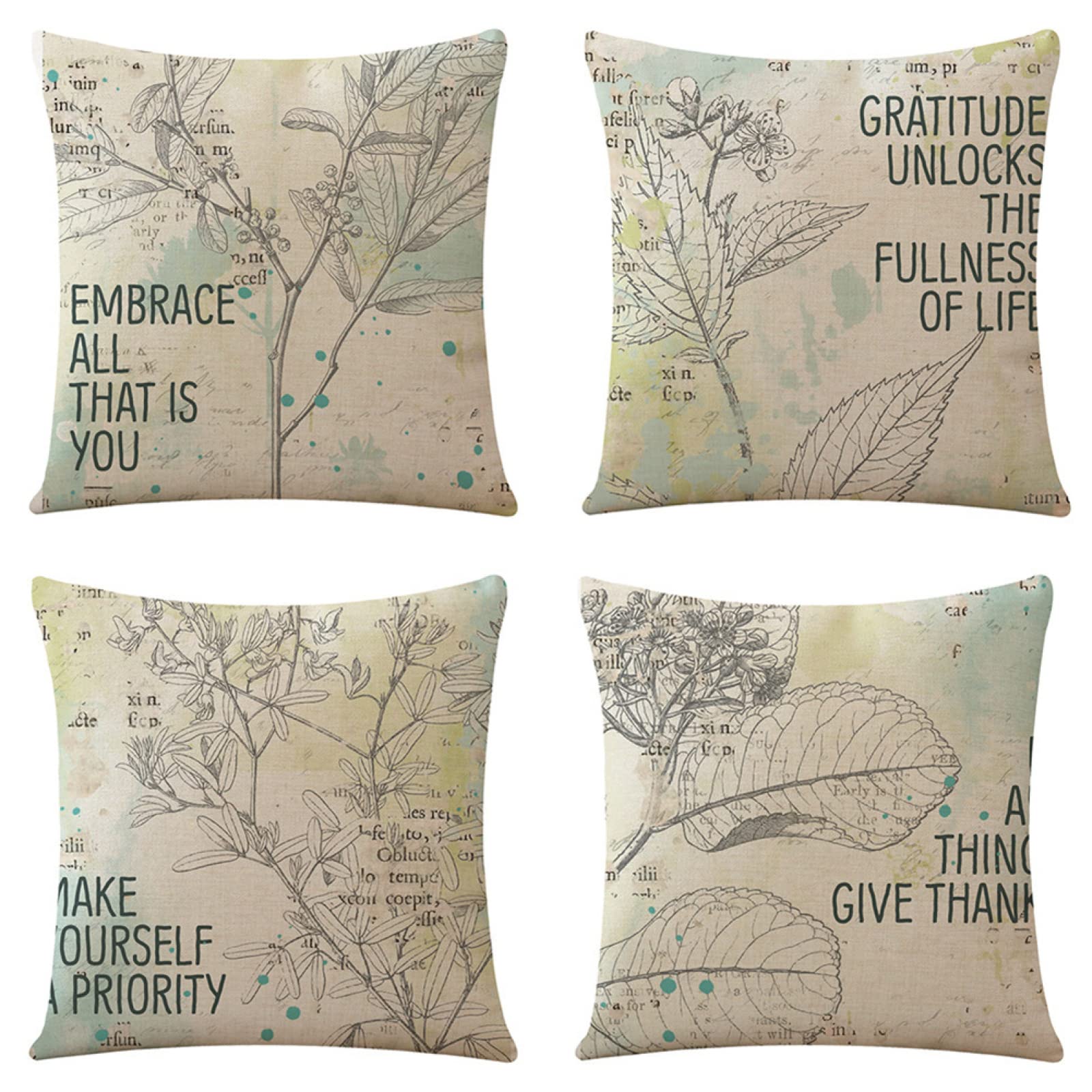Housses de coussin d'extérieur 70x70 pour votre salon de jardin en lin imprimé feuilles
