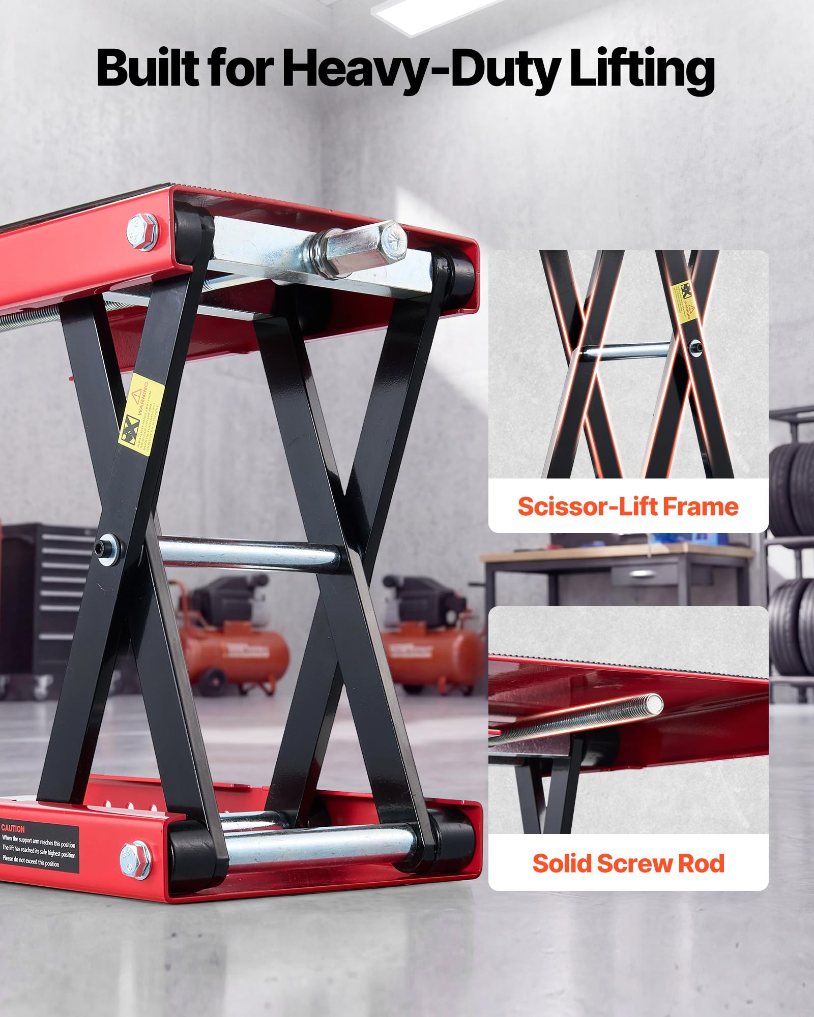 VEVOR Martinetto a Forbice per Moto, Piattaforma di Sollevamento Compatta Carico Max 499 kg, Escursione di Sollevamento 9,5-34 cm per Manutenzione Moto da Officina Garage, Sollevatore in Acciaio