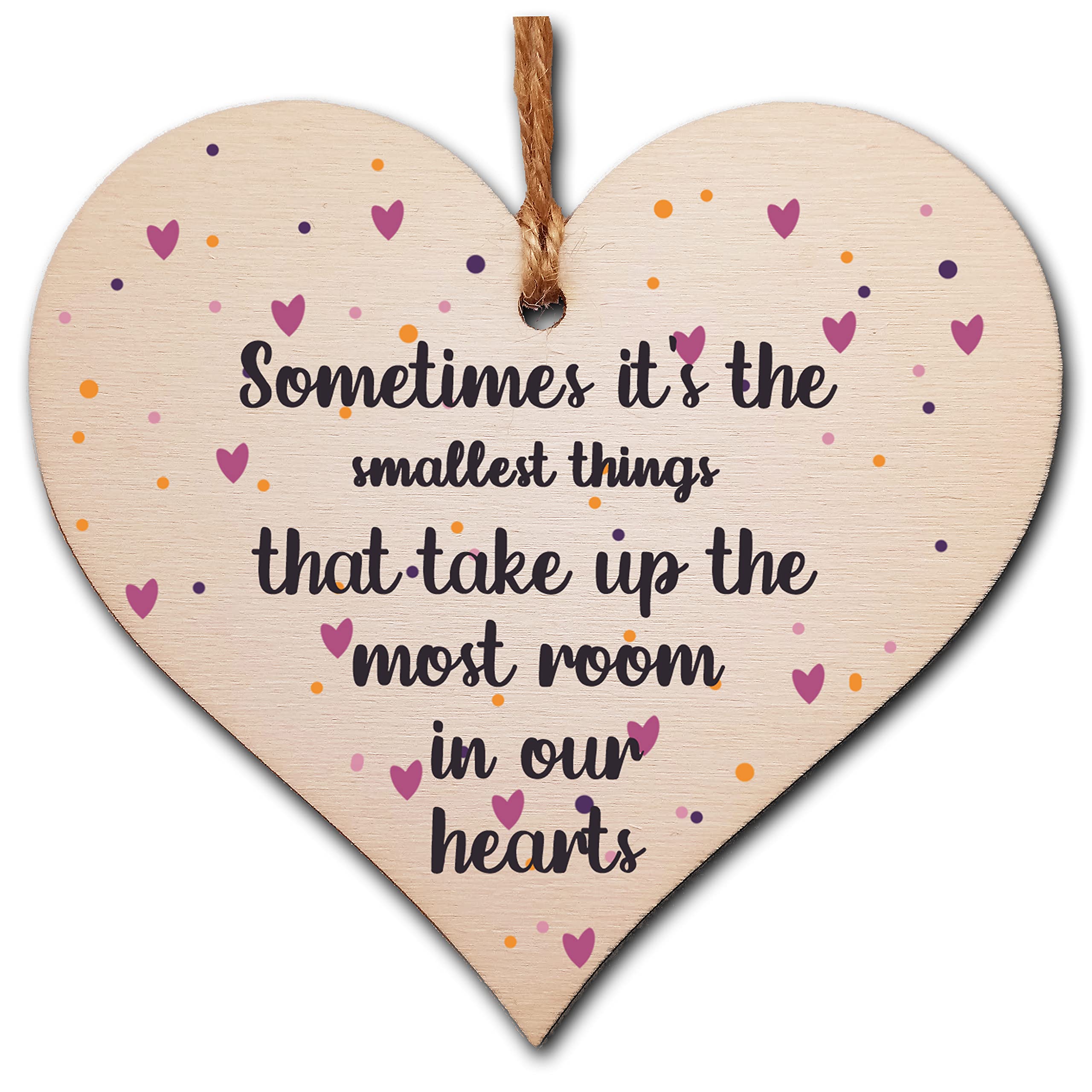 The Plum Penguin Handmade Wooden Hanging Heart Plaque Gift Smallest Things Most Room Hearts Thoughtful Friendship Family Wall Hanger Card Alternative