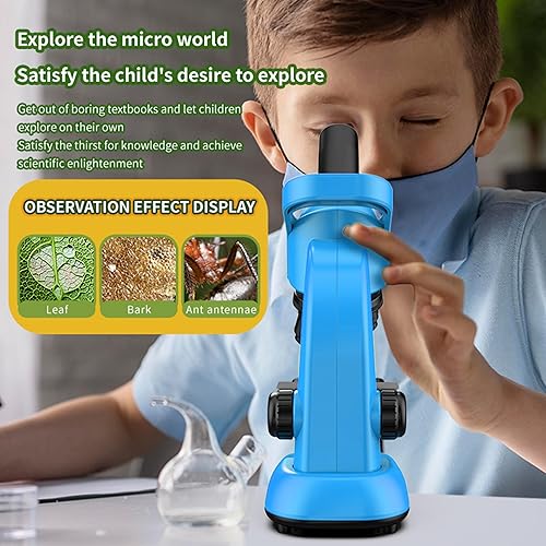 Miniatura 3 de Microscopio para niños, kit de microscopio 40-1600x para niños principiantes, kit STEM, diapositivas preparadas, luz LED y varias herramientas