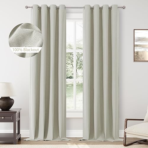 Miniatura 200 de ChrisDowa Cortinas 100% opacas de abedul liso de 96 pulgadas de largo, 2 paneles para dormitorio, sala de estar, oscurecimiento de la habitación de