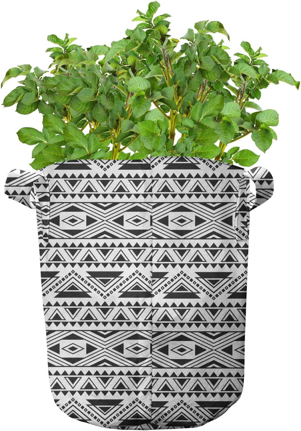 Lunarable Tribal Grow Bags 5-Pack, Ornate Arrow Shapes, Heavyduty Fabric Pots with Handles for Plants, 5 Gallon, Black White