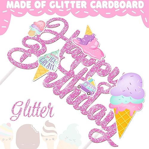 Miniatura 4 de Decoración de pastel de helado de feliz cumpleaños, decoraciones de fiesta de cumpleaños con purpurina rosa, decoración de pastel de cumpleaños para