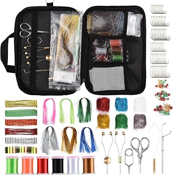 Premium 150 Pieces Fly Tying Materials Kit Fishing Lure Making Supplies with Beads Crystal Flash Whip Finisher for Beginner Fly Fishing Enthusiasts