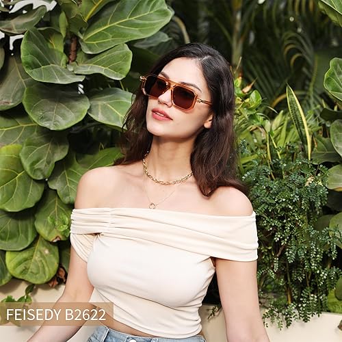 Miniatura 2 de FEISEDY Gafas de sol estilo aviador planas vintage de los años 70 para mujeres y hombres, montura clásica retro con estilo UV400 B2622