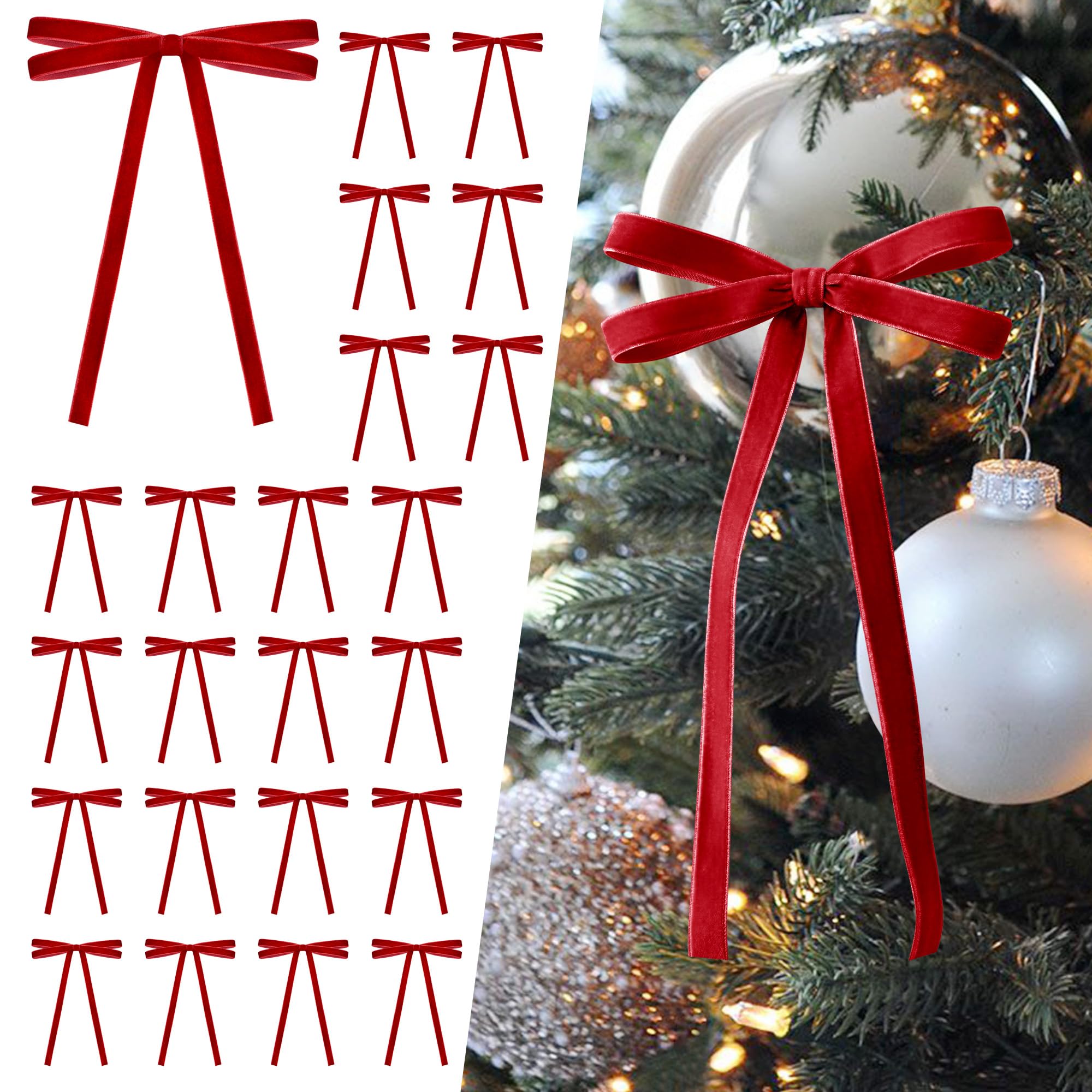 SIMISI RIBBON 24Pcs Christmas Velvet Ribbon Bows Decorations for Tree