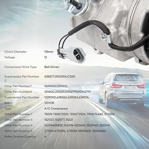 Miniatura 4 de Compresor de CA para Chevry Avalanche Tahoe Suburban Silverado GMC Sierra Yukon Hummer H2 y H3 4.8L 5.3L 5.7L 6.0L 6.2L 8.1L # CO 29002C
