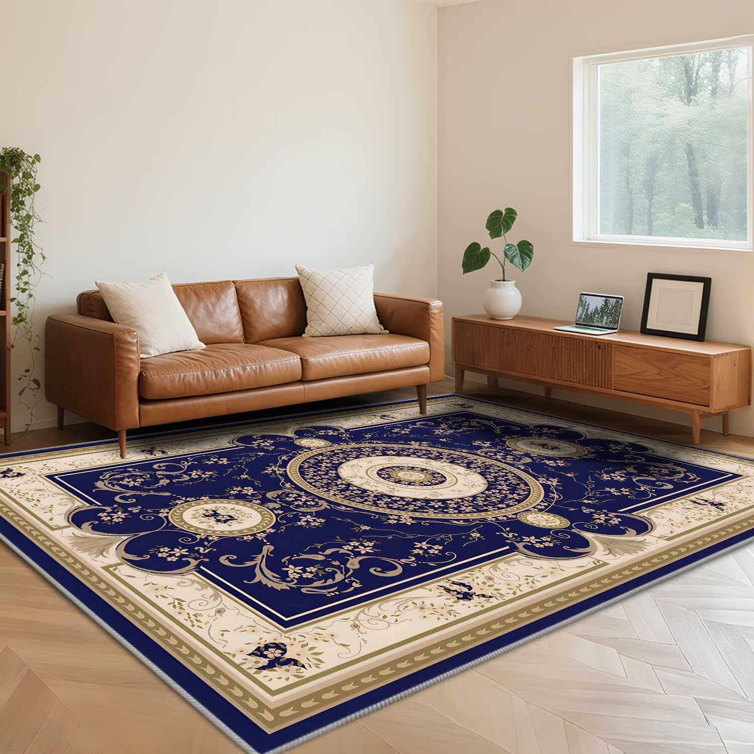 Tapis décoration d'intérieur bleu marine lavable en machine