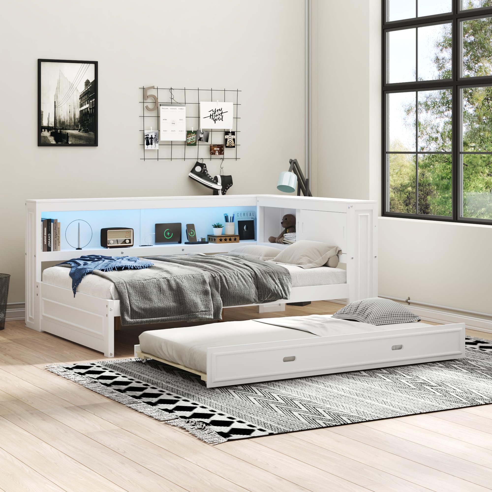 Amazon.com: DERCASS Daybed with Storage Shelves,Wood Bed Frame