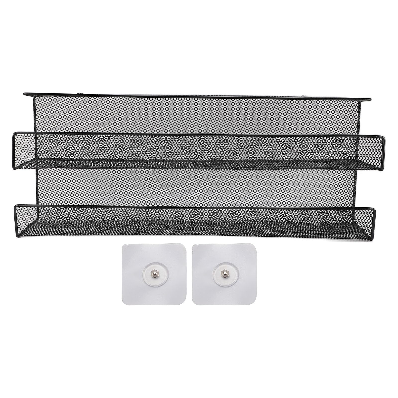 Under Desk Storage Basket, Dual Layer Iron Organizer with Cable Management for Home Office, Black Under Table Storage Shelf for Power Strip and Desk Accessories (S 5.7in)