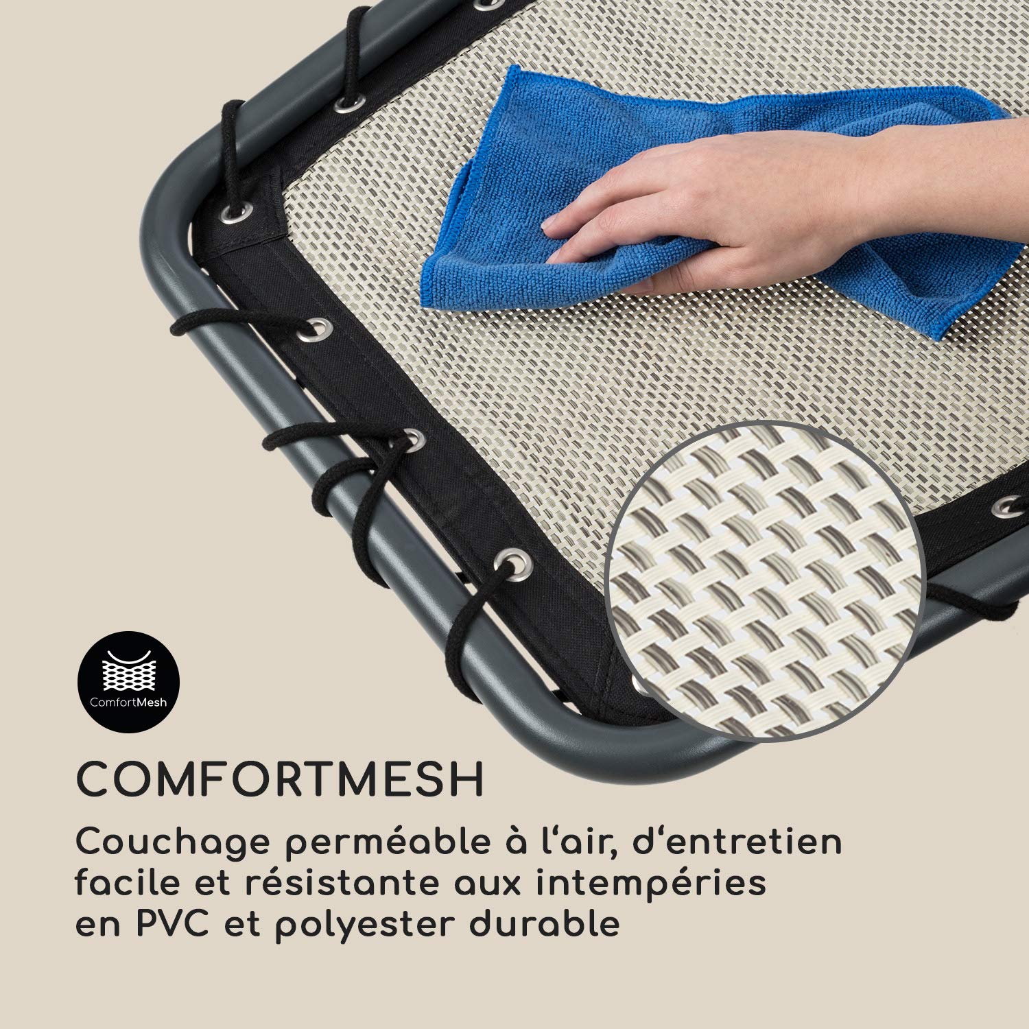 blumfeldt The Chiller - Chaise Longue à Bascule, Construction Stable, Anti-basculement, Surface de Couchage aérée, Facile d'entretien, Résistant aux intempéries en PVC, Ergonomique, Beige