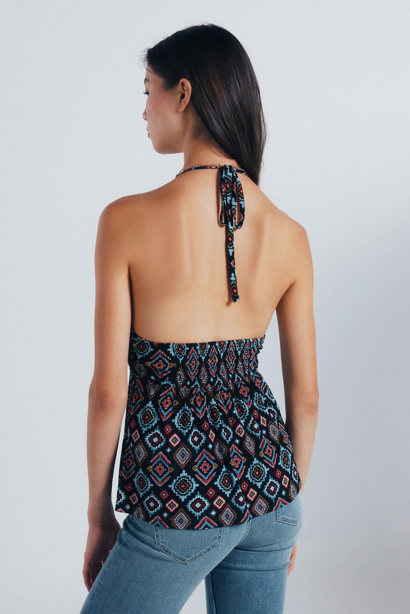 Springfield Boho Halter Printed Top Camiseta Mujer