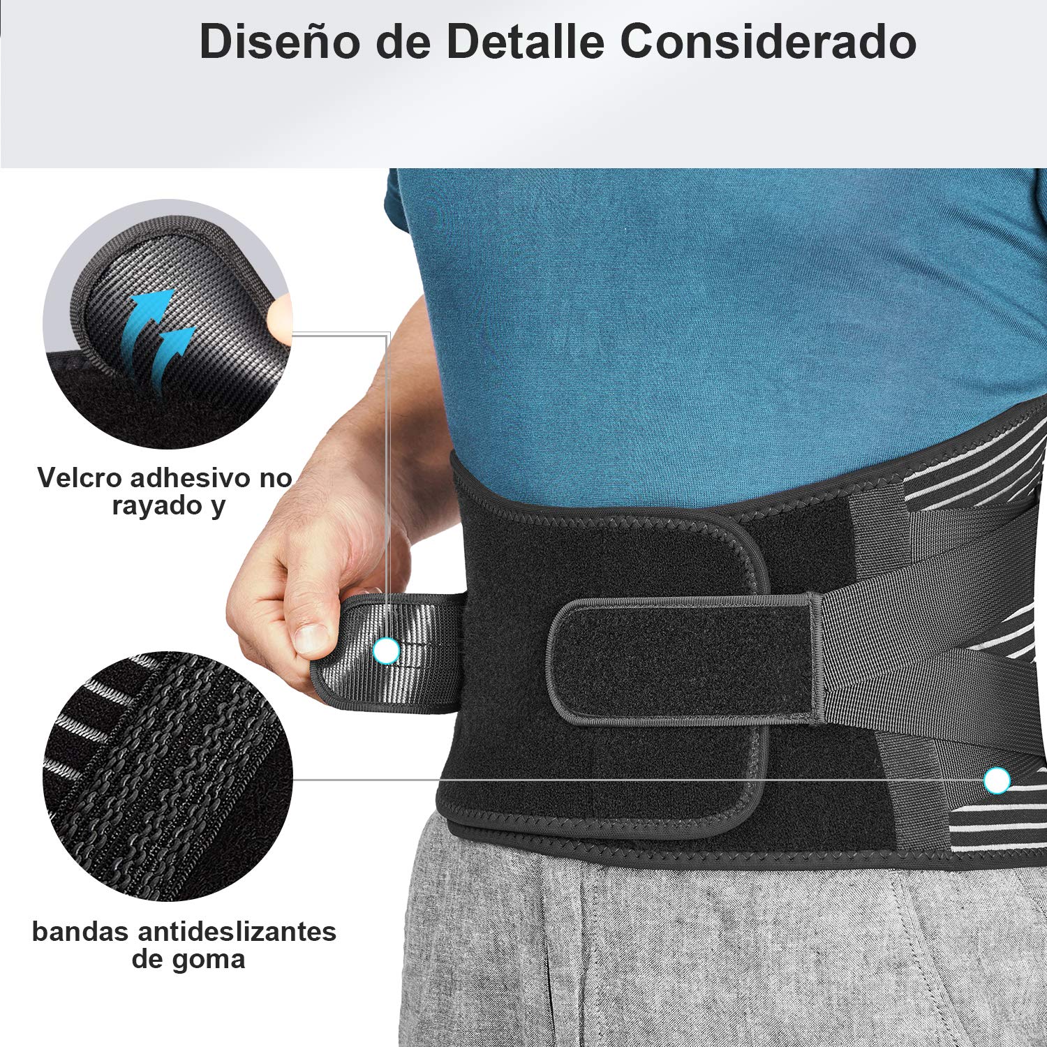Freetoo Ceinture de soutien lombaire, ceinture de pression réglable à double couche, légère et respirante pour la protection au travail, douleurs dorsales (mise à jour L)