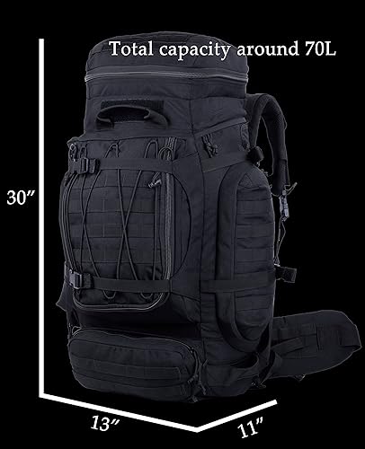 Miniatura 2 de Mochila de marco interno Mochila militar Mochila táctica MOLLE Pack para mochilero Senderismo Camping Caza 70L, Negro -, Mochilas de mochila