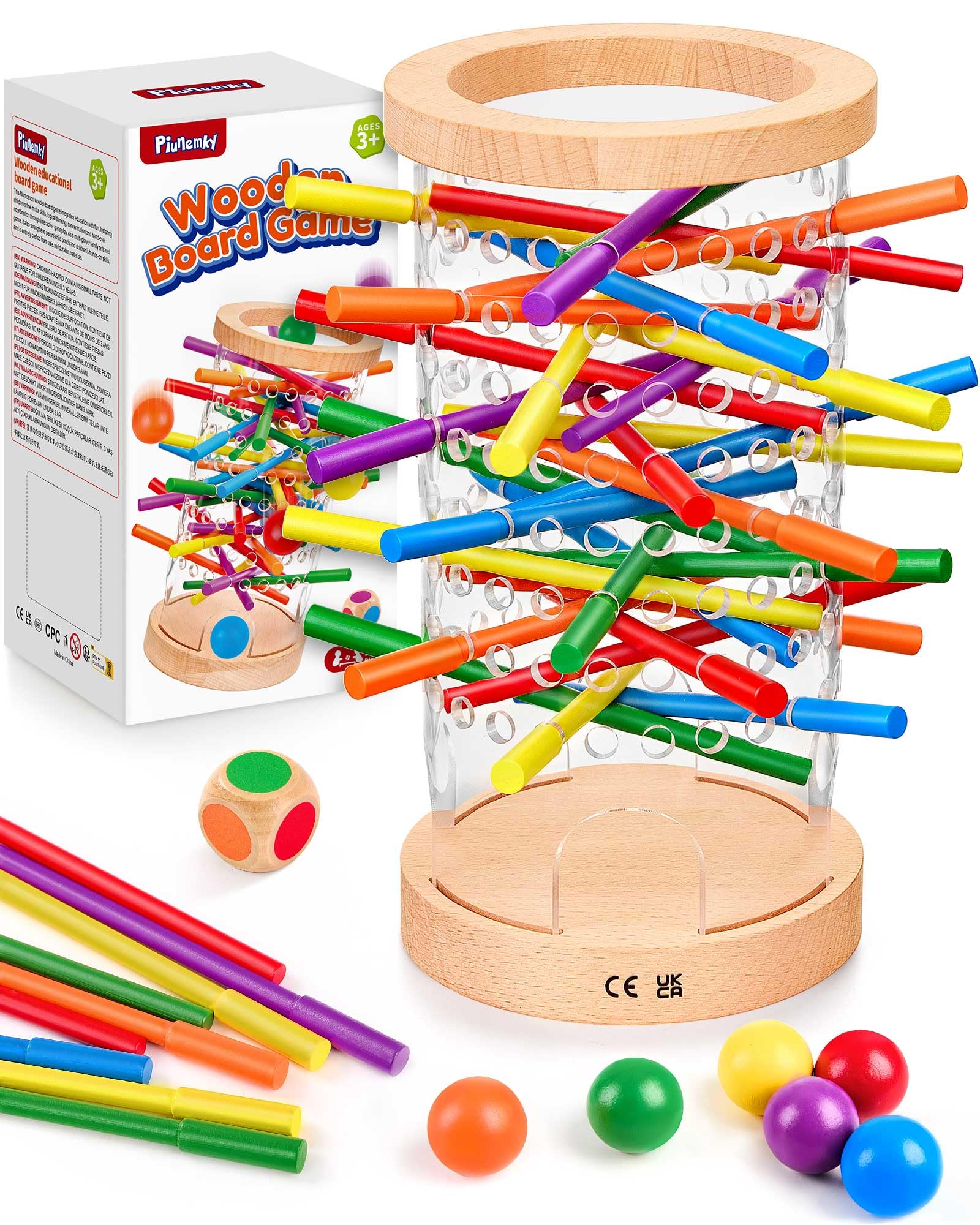 Juego de Mesa Montessori para Niños 3 4 5 6 Años, Juguete Educativo con Palitos de Colores, Dado y Bolas – Desarrolla la Habilidad Motora Fina – Regalo Ideal para Niñas y Niños – Juego Familiar